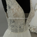 Gorgeous Long Chapel Train A Line Satin Wedding Dresses with Sheer Long Sleeves Crew Neckline Lace Appliques Bridal Gown